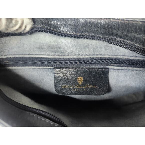 Gucci GG Canvas Shoulder Bag Dark Navy Leather Trim Vintage Adjustable Strap - Picture 13 of 16